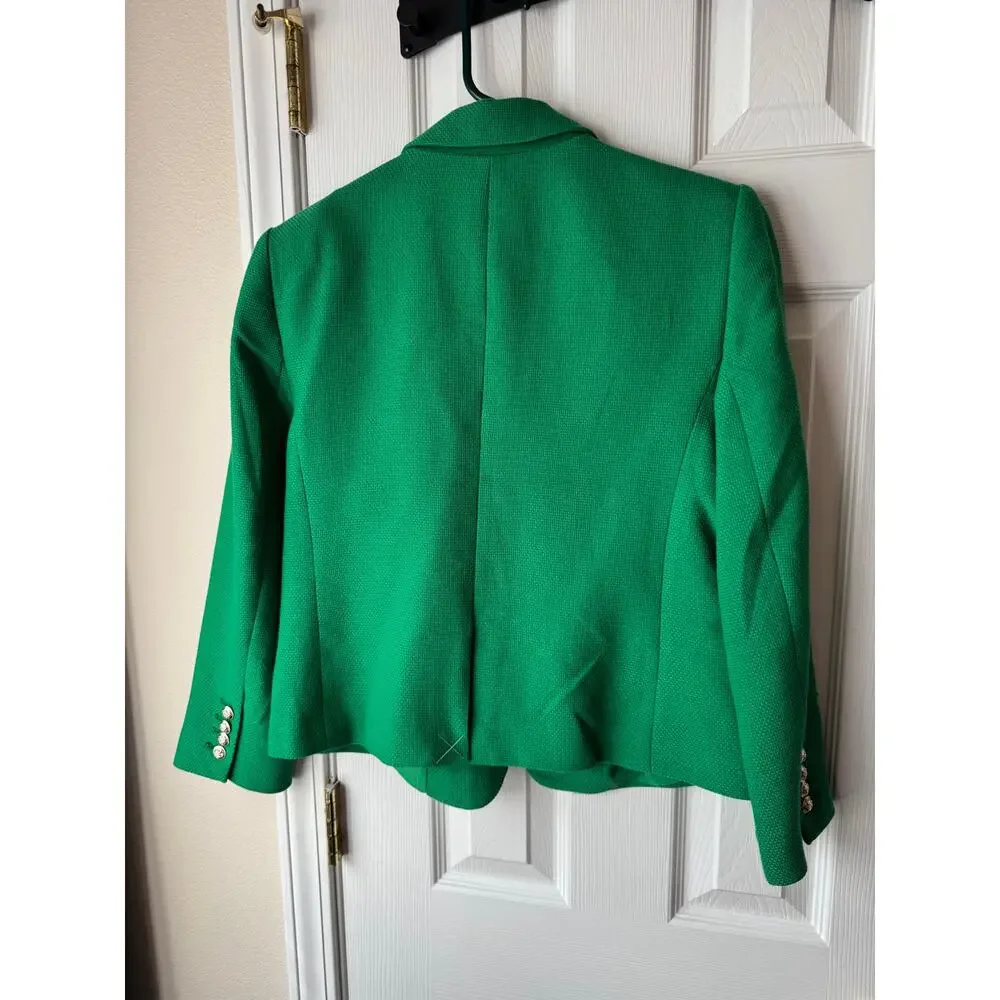Ann Taylor Women’s Blazer Size 8 Green Gold Textured Classic Tailored - Picture 7 of 8